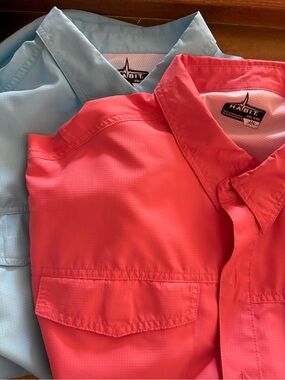 Lot 2 Habit Men 2XL Fishing Shirt 40+  Solar Vented Boating Sail Blue / Tea Rose
